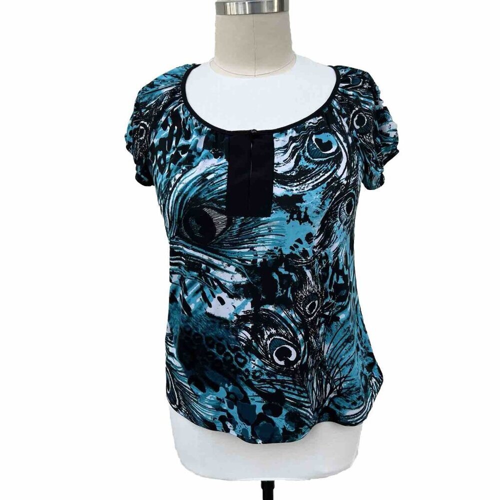 Women's Perseption Teal Black Animal Print Blouse Top Plus 1x